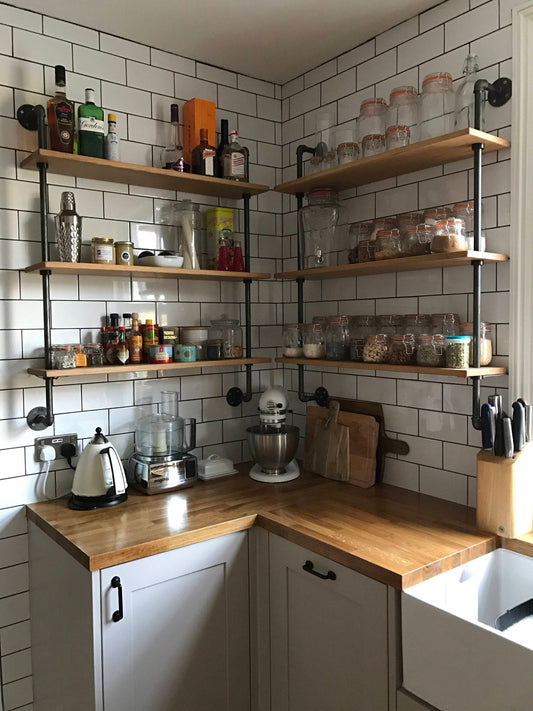 wall hanging gas pipe industrial style shelving units. kitchen shelving. kitchen shelves. living room shelving. living room shelves. modern shelving. contemporary shelving.