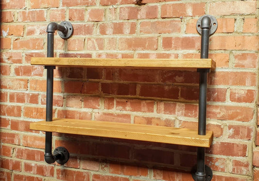 reclaimed scaffold board shelving unit. with 28mm thick industrial gas pipe. contemporary design. modern rustic look. living room shelving or kitchen shelving