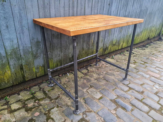 a reclaimed scaffold board and industrial gas pipe desk - 38mm scaffold board, 28mm thick gas pipe and malleable iron pipe fittings
